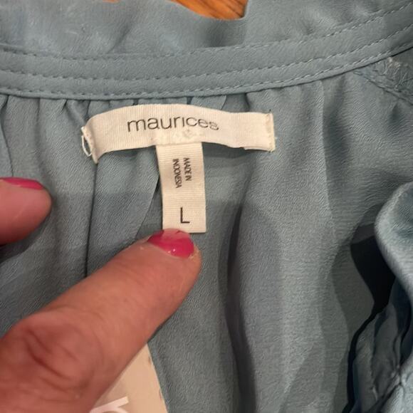 Maurices ruffle trim with peep hole and tie in front sleeveless and semi sheer - Picture 3 of 7